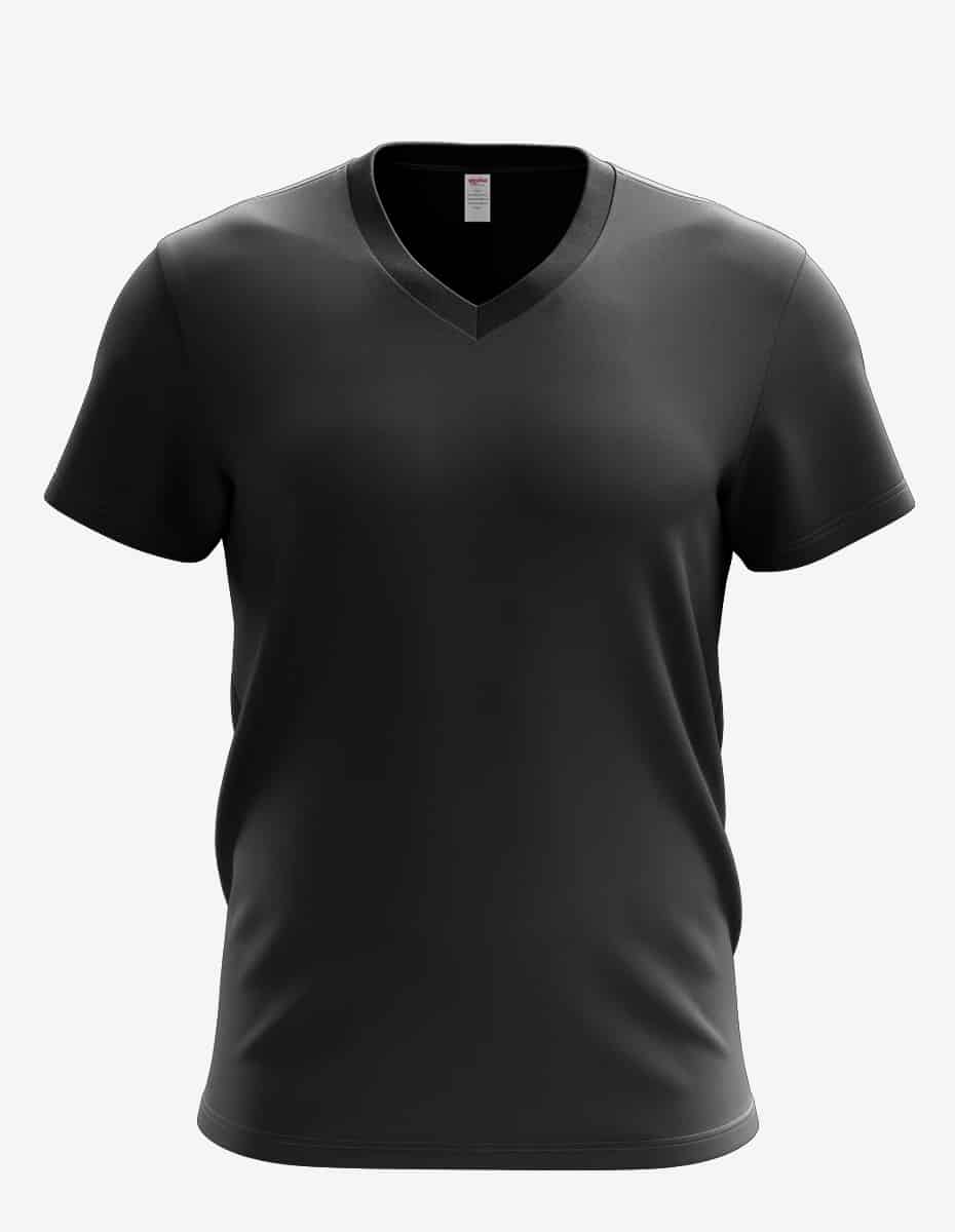 A man wearing a heather grey V-neck t-shirt with a clean, modern fit and smooth fabric finish.