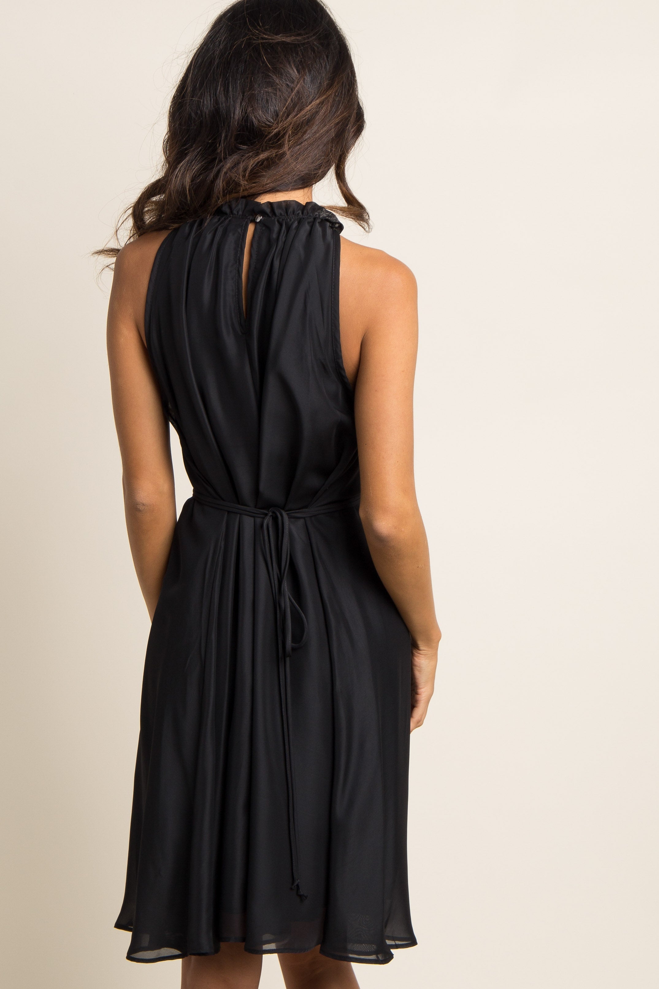 PinkBlush Black Chiffon High Neck Dress