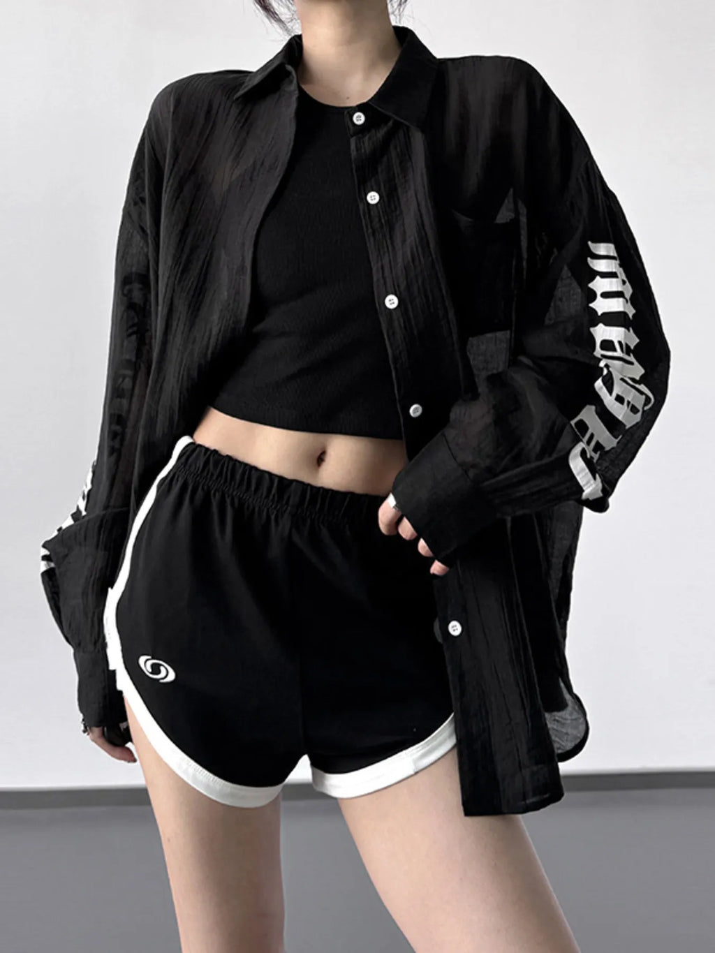 Oversized Sheer Long Sleeve Button-Up Shirt in White - Image 8
