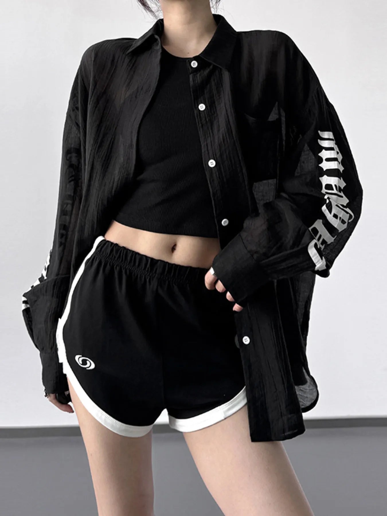 Oversized Sheer Long Sleeve Button-Up Shirt in White - Image 8