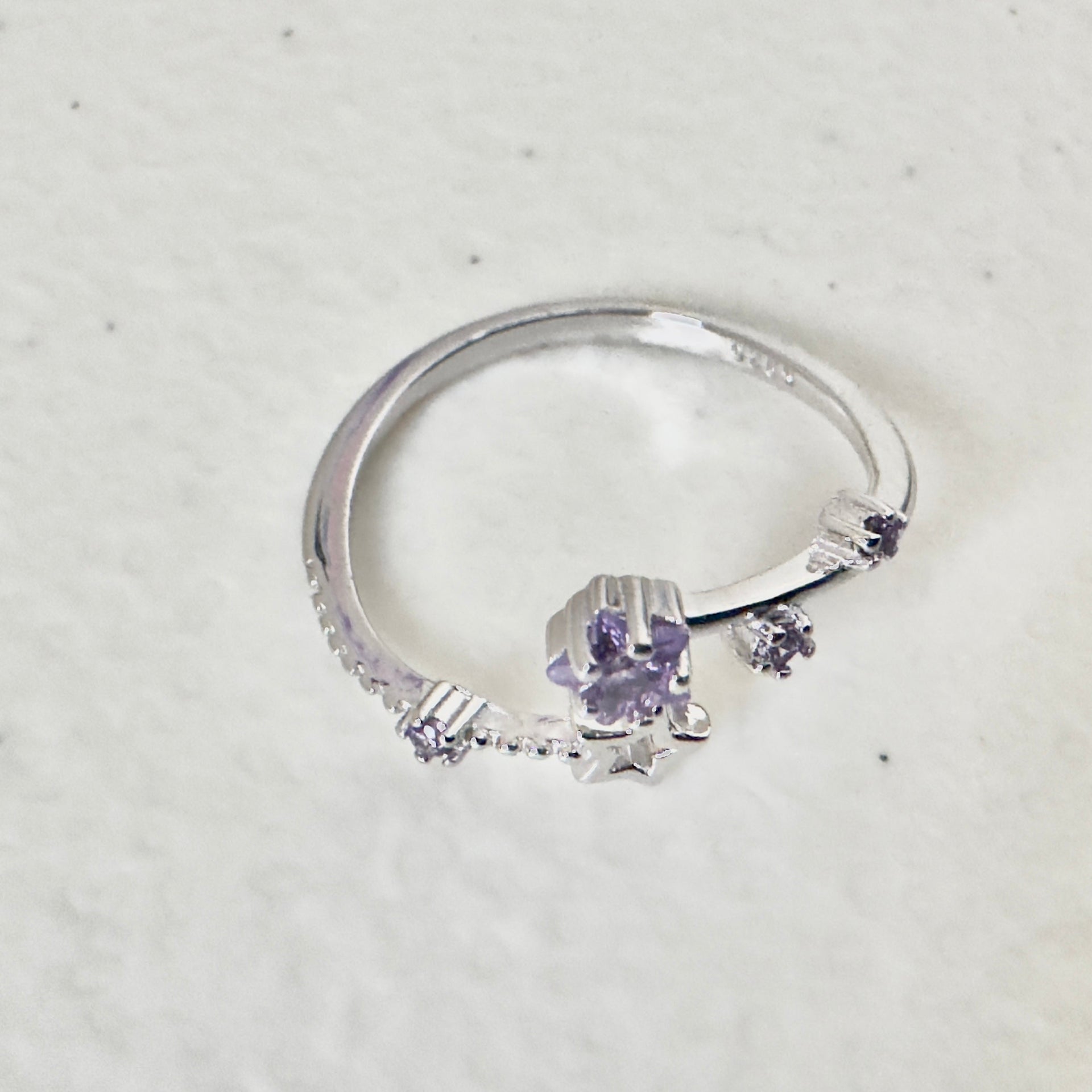 Hypoallergenic 925 Sterling Silver Open Star Zircon Ring - Adjustable Celestial Jewelry