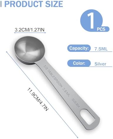 Teaspoon Measuring Spoons, 7.5mL Stainless Steel Teaspoon Scoop, Long Handle