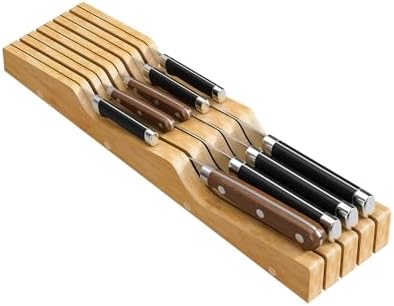 Bamboo In-Drawer Knife Block for 9 Knives, Knife Drawer Organizer, Knife Holder
