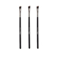 Pack of 3 professional black and silver angled eyeliner brushes for precise eye and brow makeup application.