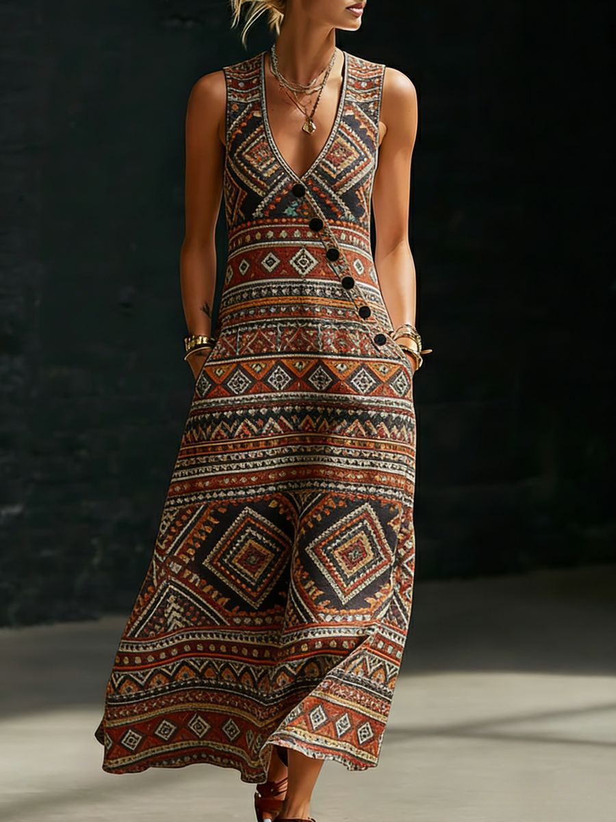 Women’s V-Neck Button-Detail Shirt and Wide-Leg Pants Set