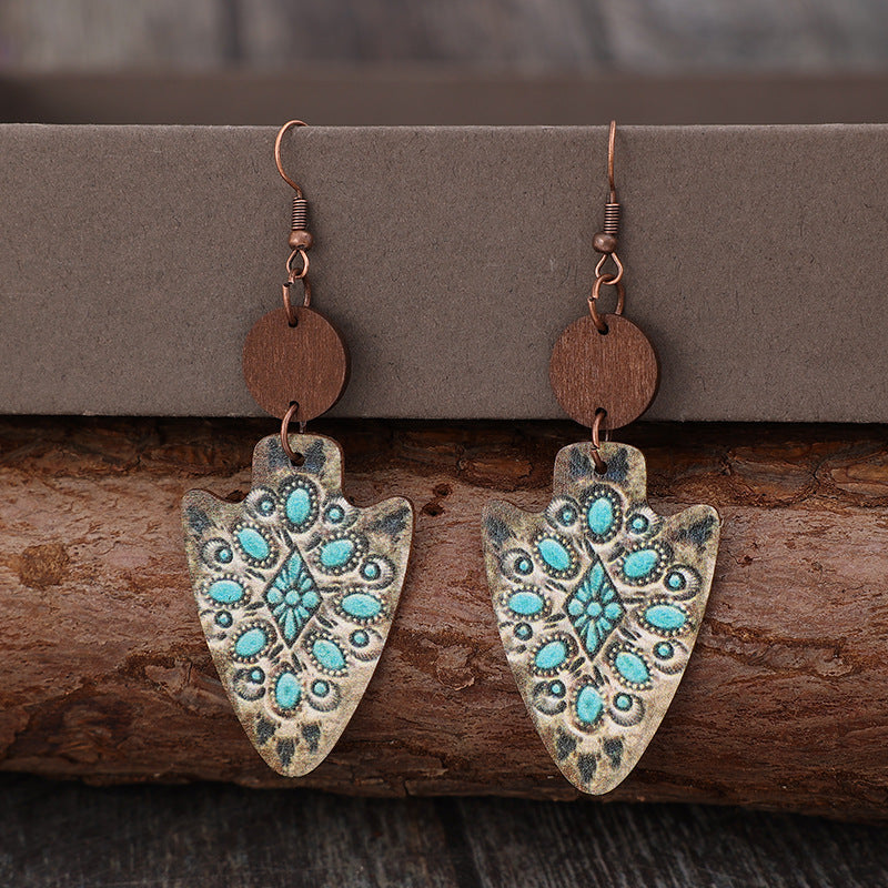 Vintage Leather Arrow Earrings Turquoise-inlaid Ear Ornaments