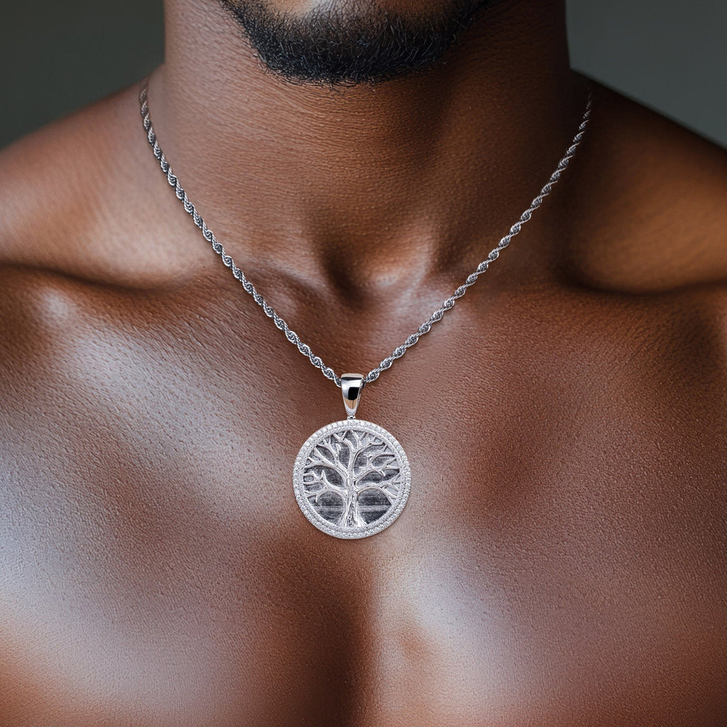 Moissanite Tree of Life Hip-Hop Pendant Necklace in K White