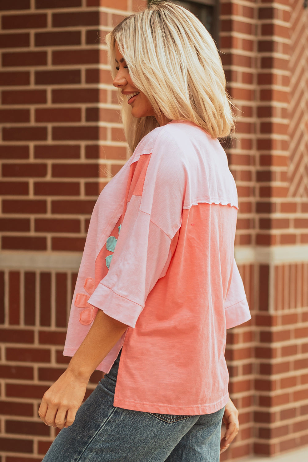 Wrenleigh Oversized T-Shirt with Flower Patch and Exposed Seams - Image 3