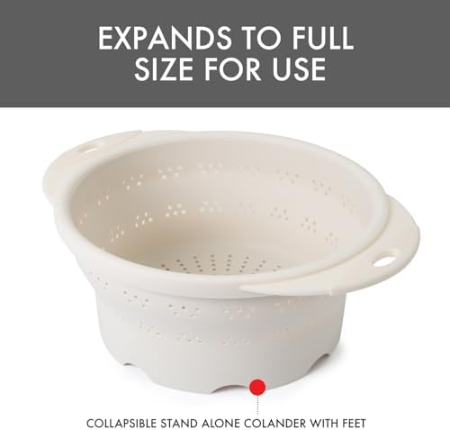Dexas 10" Collapsible Silicone Colander in Cream, Kitchen Strainer