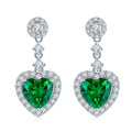 S925 Silver 3.5g Lab-Created Emerald Heart Drop Earrings, 1.38ct 7mm Halo, Pair