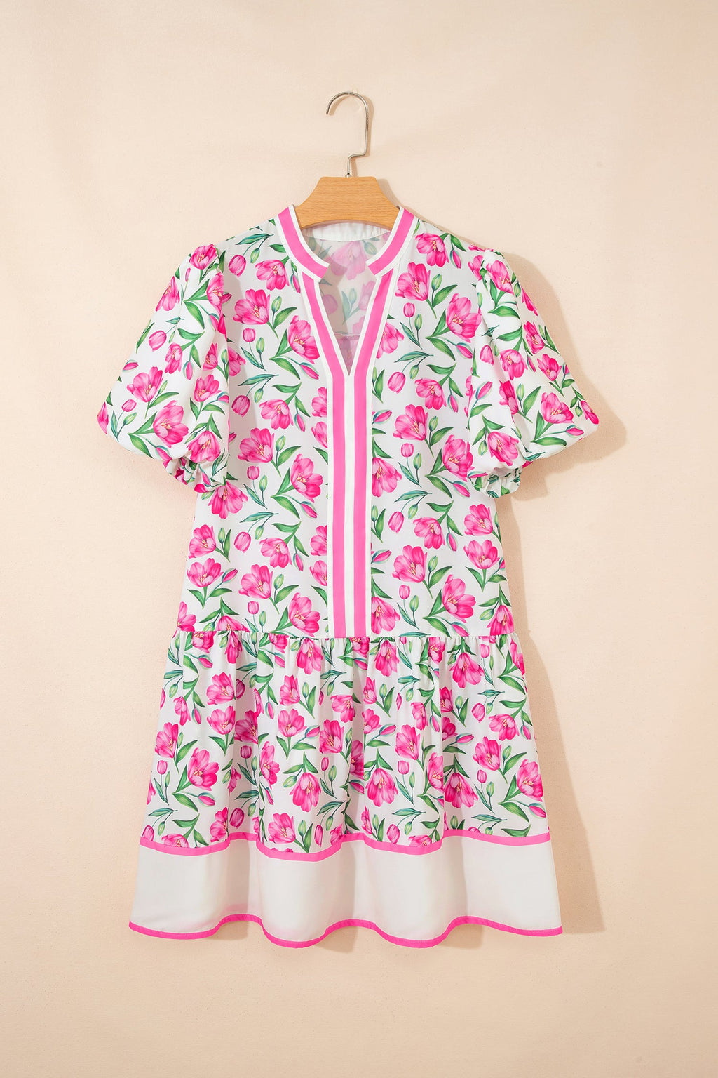 Aliya Floral Print Short Dress with Block Trim