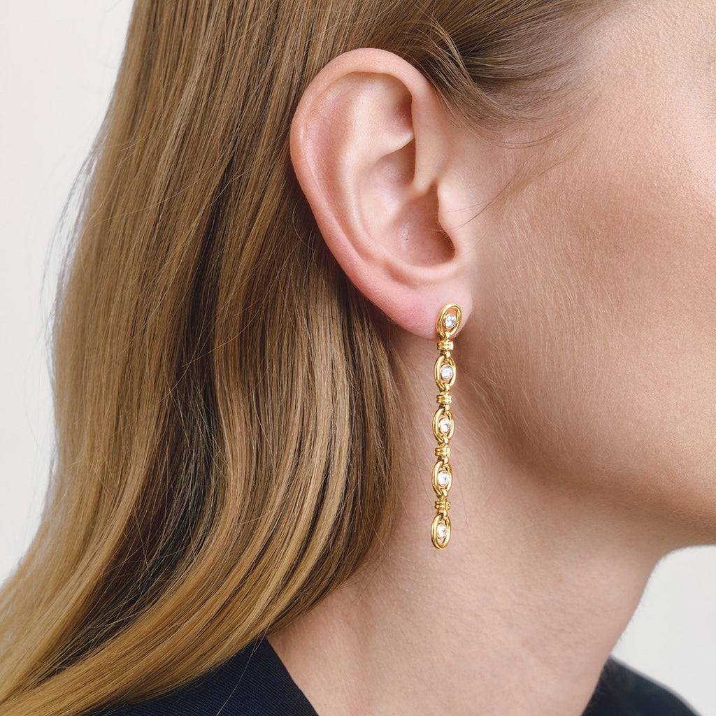 Zircon Chain Tassel Earrings and Bracelet Set in Gold