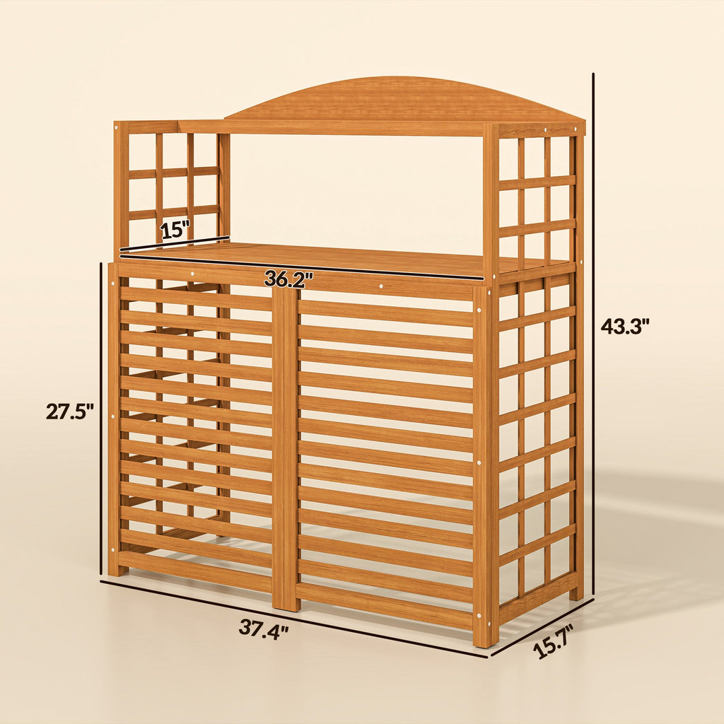 Outdoor AC Unit Privacy Fence – Wooden Air Conditioner Screen with Potting Table & Shelves