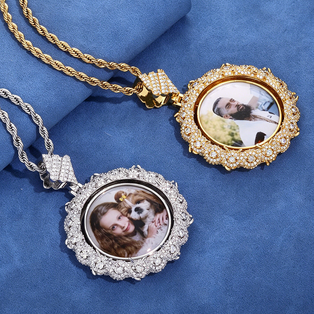 European And American Hip-Hop Cross-Border S925 Silver Moissanite Round Photo Pendant
