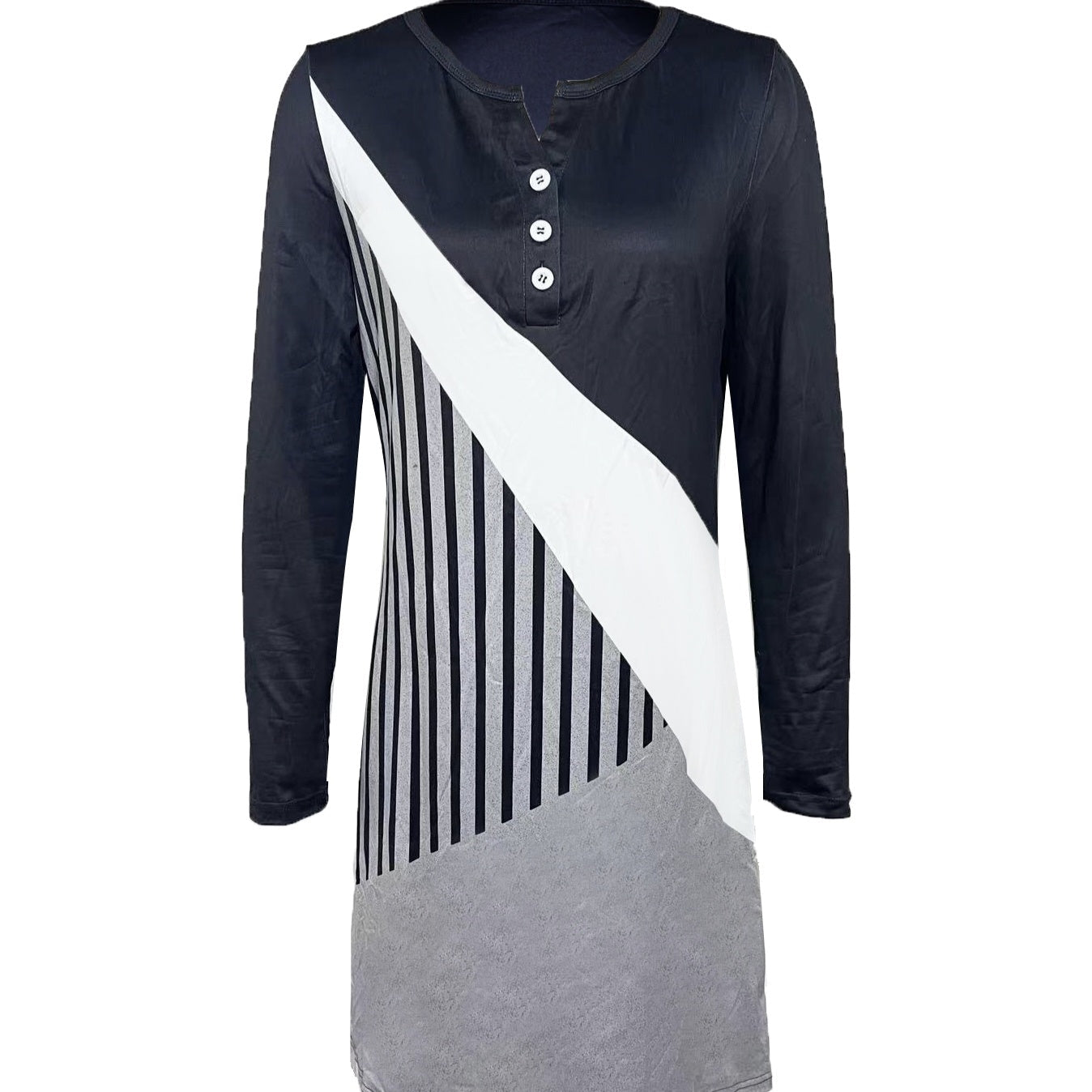 Casual V-Neck Long Sleeve Dress in Black, White, or Grey