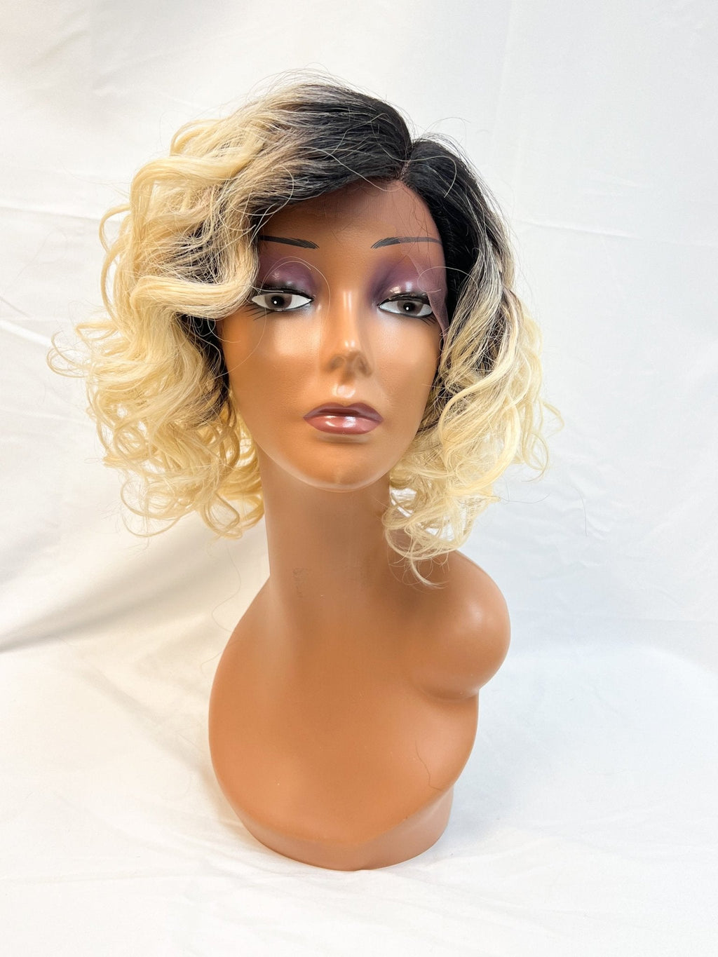 Jetty Lace Front Wig: Short Wavy Human Hair Blend Wigs