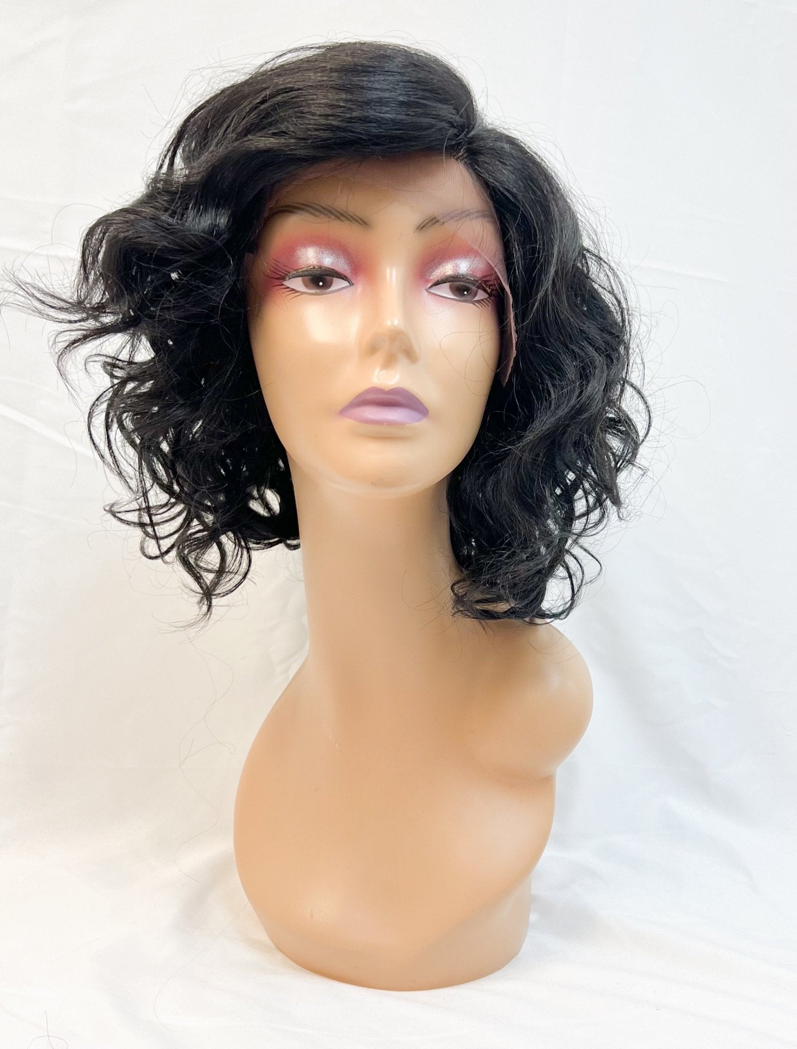 Jetty Lace Front Wig: Short Wavy Human Hair Blend Wigs