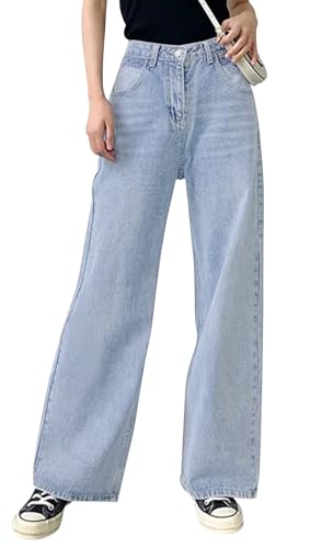 Celine Denim Pants - BestGirl Women's Baggy Jeans Pull On Stretchy Loose High Waisted Wide Leg Denim Pants
