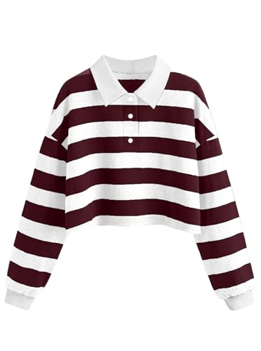 Women's Black Collared Half Button Polo Crop Sweatshirt - Image 30