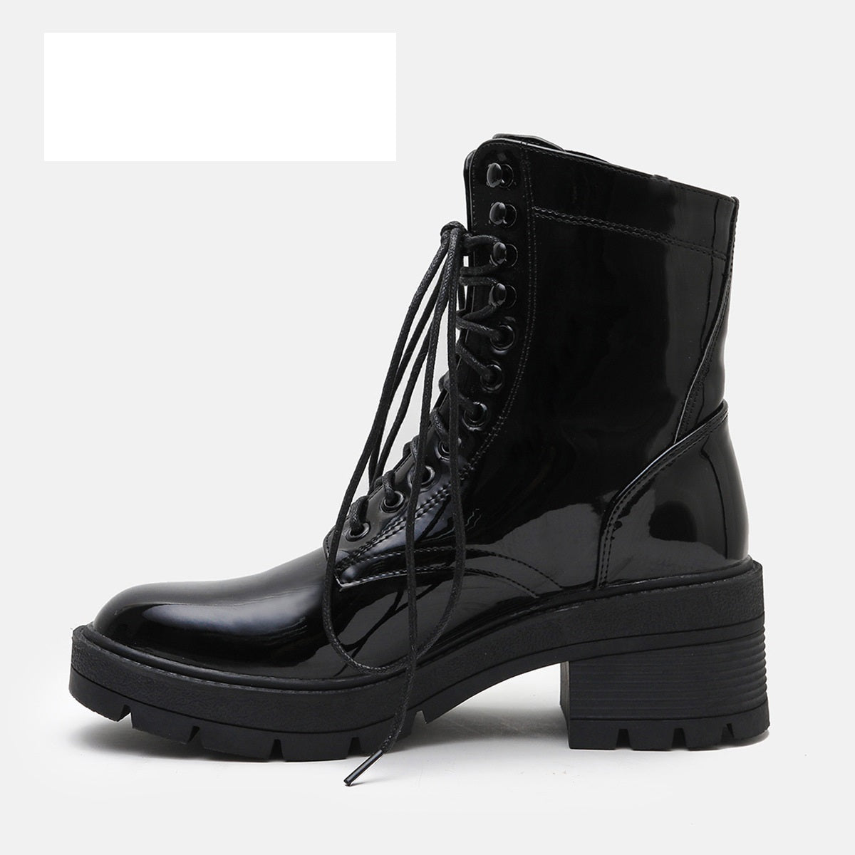 Women's Harajuku Style Patent Leather Lace Up Combat Boots - Image 2