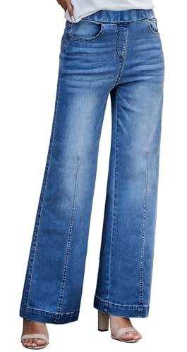 Celine Denim Pants - BestGirl Women's Baggy Jeans Pull On Stretchy Loose High Waisted Wide Leg Denim Pants