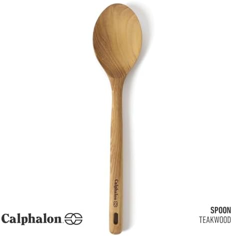 Calphalon Prime Cooking Spoon, 13-Inch Teak Wood Kitchen Spoon, Stirring Spoon