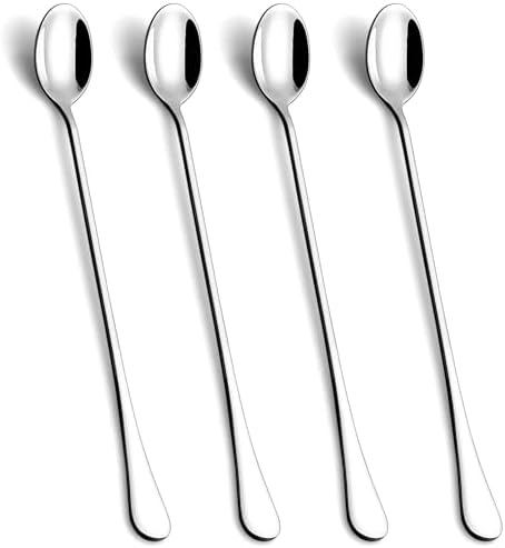 9.5" Long Handle Iced Tea Coffee Ice Cream Cocktail Stirring Spoons, Set 4