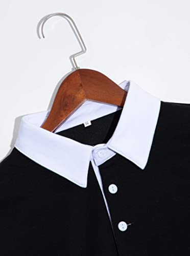 Women's Black Collared Half Button Polo Crop Sweatshirt - Image 3