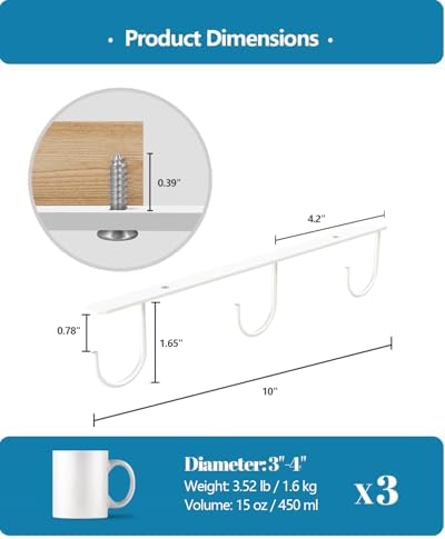 3 Pack Mug Hooks Under Cabinet