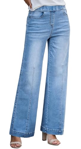 Celine Denim Pants - BestGirl Women's Baggy Jeans Pull On Stretchy Loose High Waisted Wide Leg Denim Pants