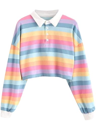 Women's Black Collared Half Button Polo Crop Sweatshirt - Image 12