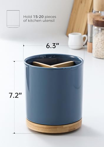 LoeJan 3 Compartment Utensil Holder, Extra Large Utensil Crock, Stable Ceramic