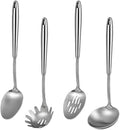 4 Pcs Stainless Steel Cooking Spoons Set, 304 Solid & Slotted Metal Serving