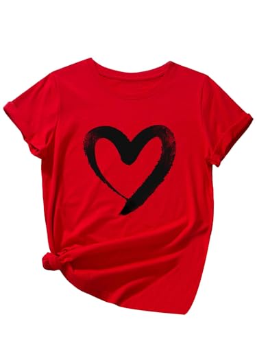 Heart Shirt - SOLY HUX Womens Letter Print Graphic Tees Short Sleeve Tops Casual Summer T Shirt