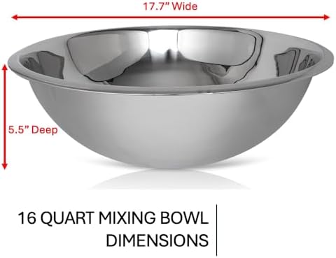 16 Quart Large Stainless Steel Mixing Bowls Set, Nesting Bowls