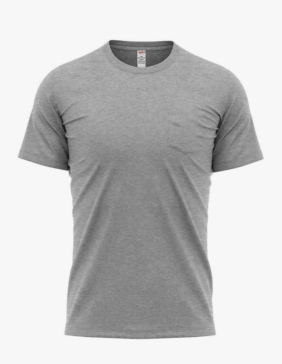 Mens Pocket T-Shirt Heather Grey Short Sleeve Cotton Tee - Image 2