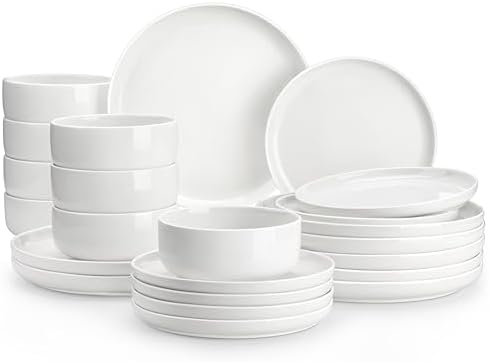 MALACASA Plates and Bowls Sets, 24 Pieces Modern Porcelain Dinnerware Set