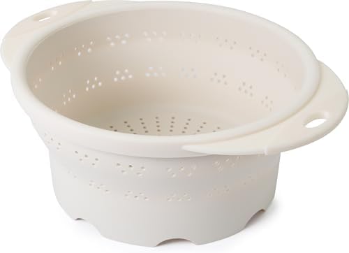 Dexas 10" Collapsible Silicone Colander in Cream, Kitchen Strainer