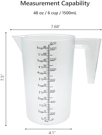 Liquid Measuring Cup with Handle, 48 oz / 6 Cup / 1500 ml Plastic Measuring