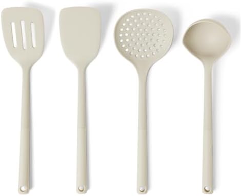 Amazon Basics Silicone Cooking Spoon, Ladle and Spatula Set, Soft Grip Handle