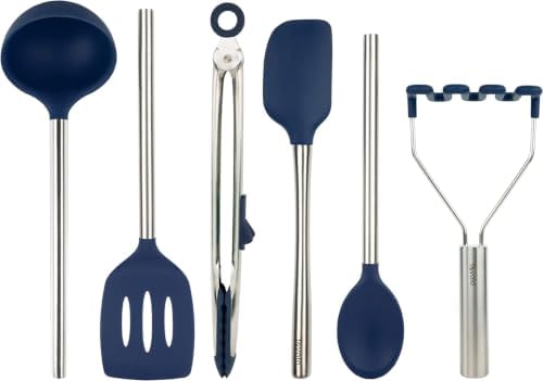 Tovolo Silicone Cooking Utensil Set of 6 Stainless Steel Handle Ladle Slotted
