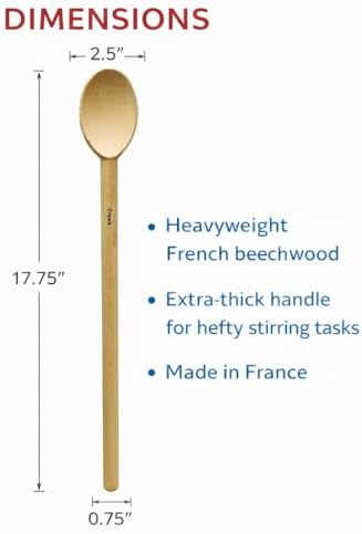 HIC Kitchen Deluxe Heavyweight French Beechwood Spoon, Made in France, 17.75
