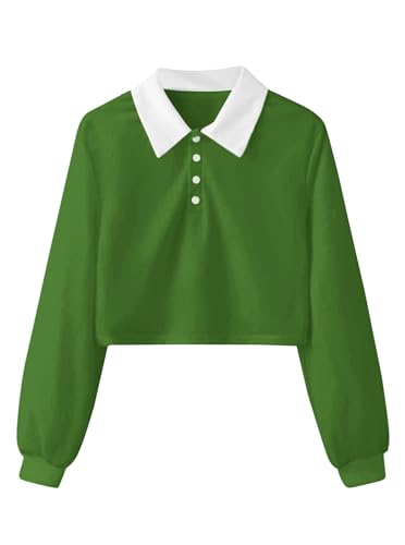 Women's Black Collared Half Button Polo Crop Sweatshirt - Image 19