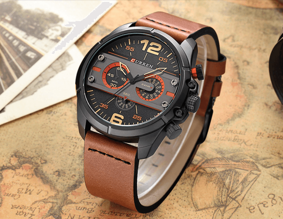 Men's Waterproof Retro Chronograph Watch with Leather Strap