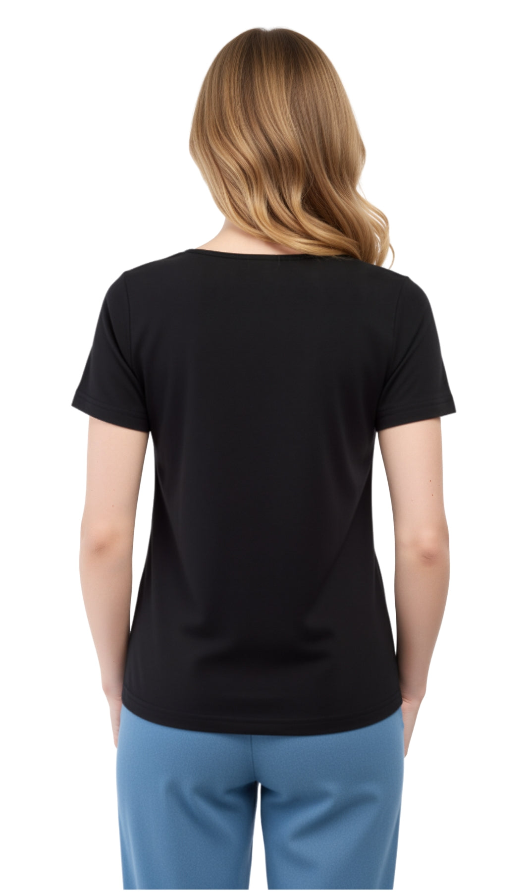 Women's Short Sleeve Pintuck Scoop Neck 100% Cotton Knit T-Shirt - additional view 16