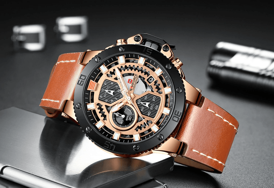 Men's Waterproof Casual Chronograph Watch with Leather Strap