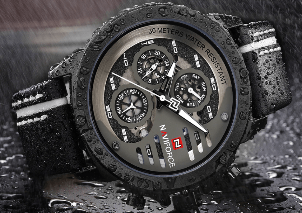 Men's Waterproof Sports Watch with Leather Band & Chronometers