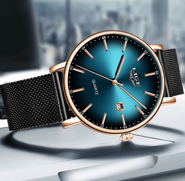 LIGE Men's Elegant Stainless Steel Dress Watch with Date Display