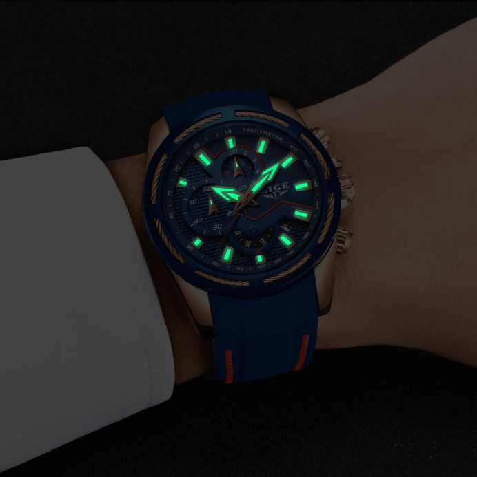 LIGE Men's Multifunction Sport Watch with Durable Rubber Strap