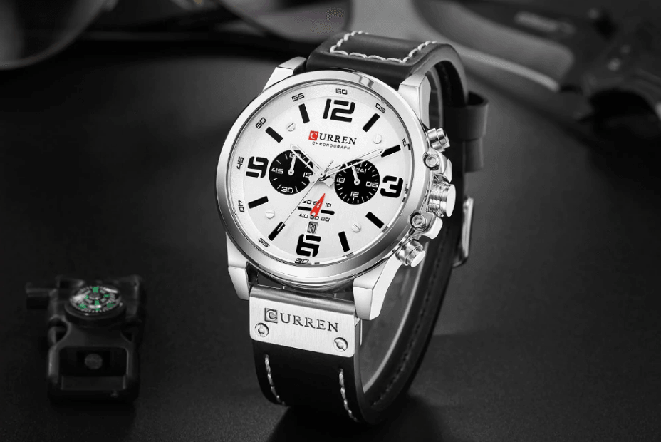Retro Waterproof Chronograph Watch with Leather Strap & Steel Case